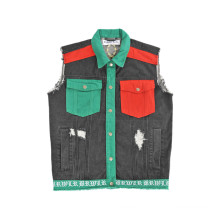 Kundenspezifische Design Kontrast Farbe Tasche Cowboy Shirts ohne Ärmel (D5001)